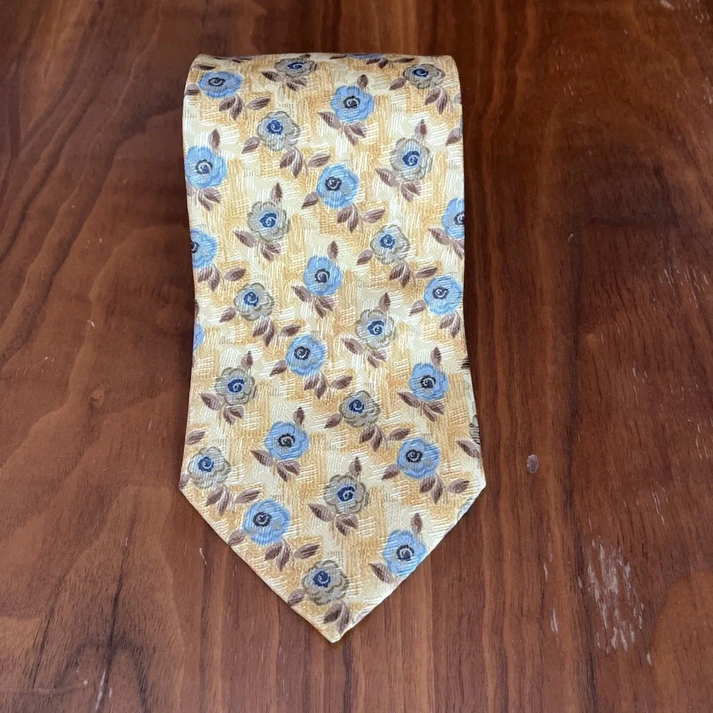 Ermenegildo Zegna Silk Tie Yellow Blue Green Floral All Over Beautiful Italy
